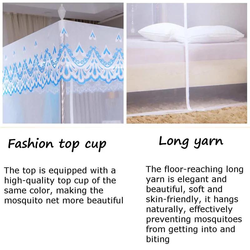 Zipper Lace Mosquito Net with Stainless Steel Bracket Romantic Queen Bed Nets Anti Insect Mosquito Tent for Single Double Bed