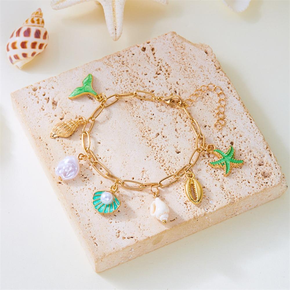Boho Shell Starfish Bracelet Pearl Bohemian Beach Jewelry Metal Gold Bracelet Party Jewelry