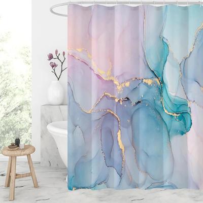 Modern Art Marble Gold Foil Bathroom Set Waterproof Anti Mold Shower Curtain