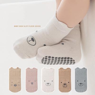 5 Pairs Infant Newborn Baby Anti-Slip Socks 5colored Bear Print Baby Girl Cotton Socks Solid Autumn Toddler Boys Knee Floor Sock