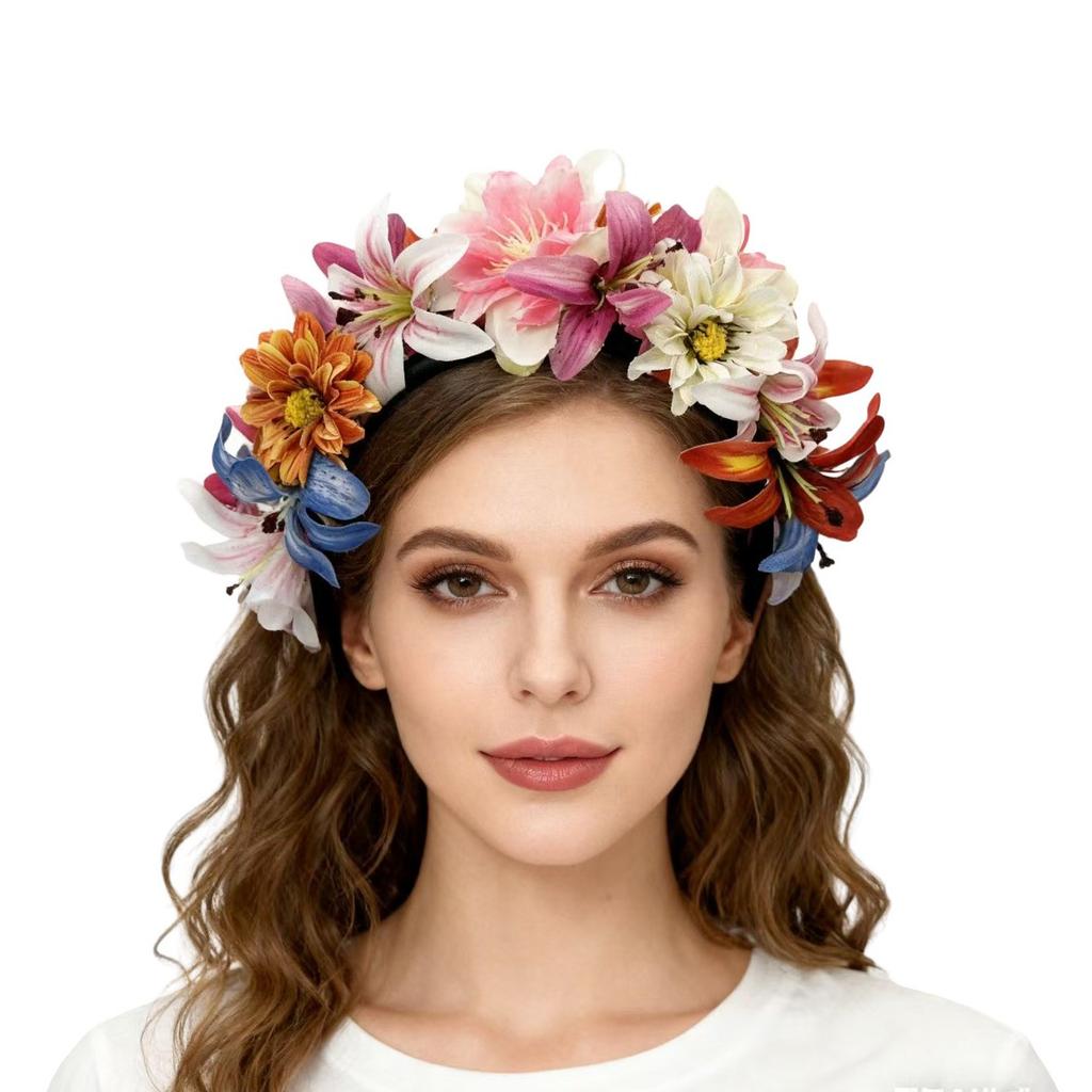 New Mori ins wind simulation flower women's headband hair accessories, Hawaiian vacation headgear