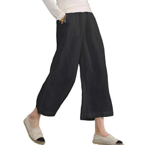 2026 Women s Spring/Summer New Color Cotton-Linen Loose Casual Wide-Leg Cropped Pants S чёрный