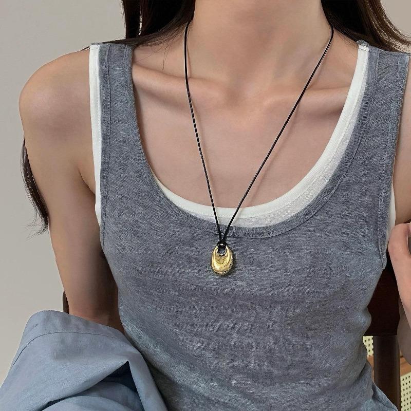 Adjustable PU Leather Cord Necklace Irregular Metal Pendant Clavicle Chain Geometric Charm Neckchain Unisex Accessory Wholesale