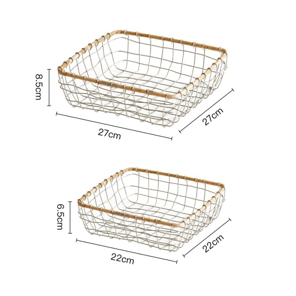 Chic Design Woven Iron Storage Basket Square Metal Construction Organizer Basket Casual Chic Art Design Food Basket Kitchen Use