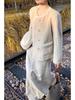 2024 Autumn/Winter Women's Faux Mink Stripe Cardigan: Round Neck, Long Sleeve, Socialite Lazy Style