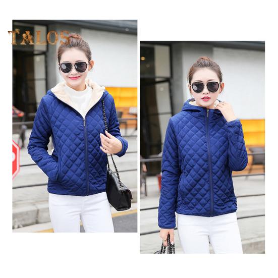 Winter Women Jacket Hooded Zip-up Long Sleeves Thick Plush Lined Solid Color Cardigan Keep Warm Commuting School Coat