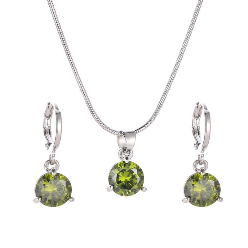 Damen-Schmuckset mit rundem Zirkonia-Anhänger, Kette, Halskette, Creolen und Ohrringen