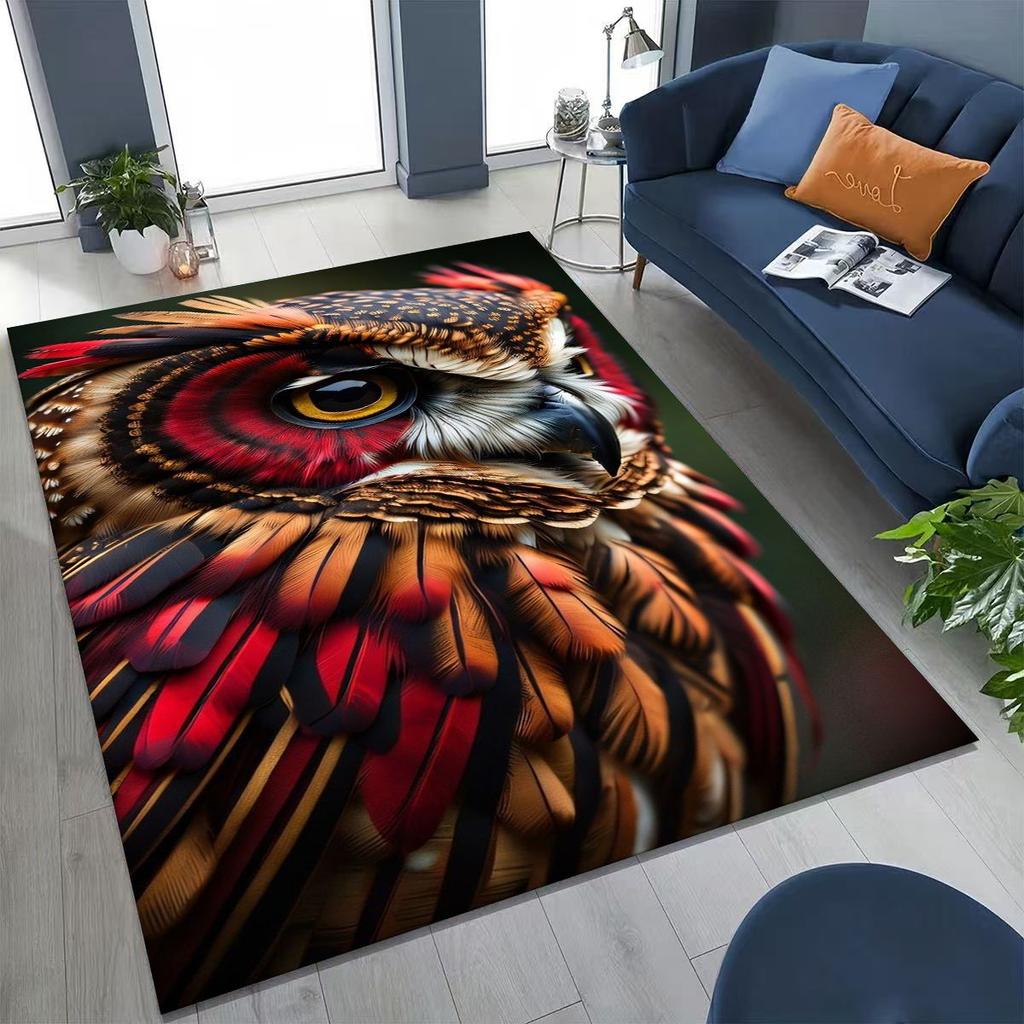 New Mysterious Owl Colorful Cartoon Birds Rug for Bedroom Living Room Sofa Home Doormat Decor,Large Kid Non-slip Floor Mat
