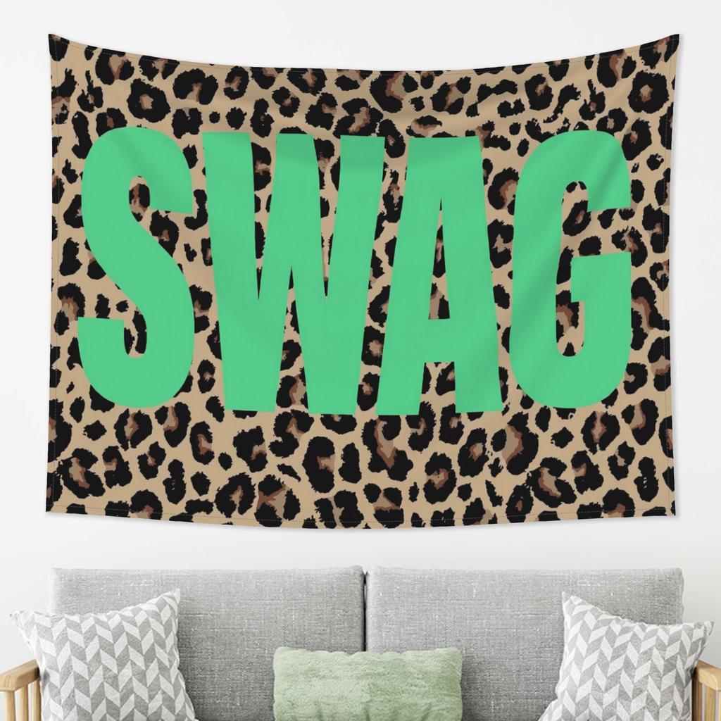 American Style Spicy Girl Leopard Print Swag Tapestry Green Letter Contrasting Print Hanging Cloth Room Decoration