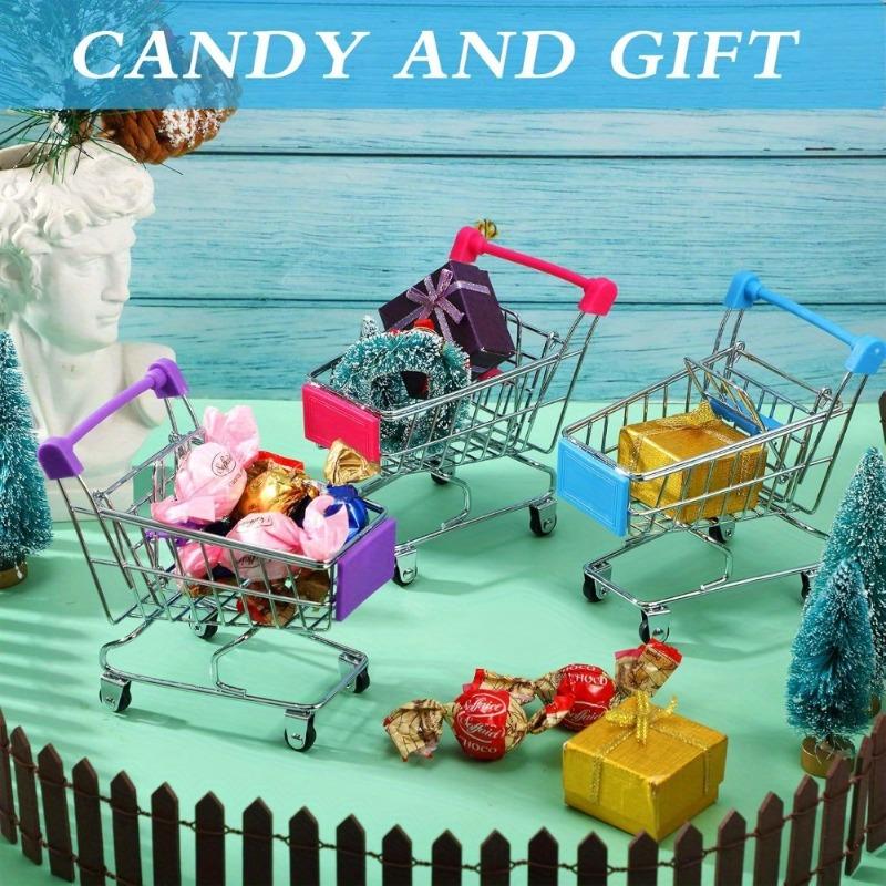 3 Stück Mini-Einkaufswagen Kleiner Supermarkt-Wagen Modell Metall-Aufbewahrungswagen Kawaii-Puppen-Ausstellungsständer Schreibtisch-Tischdekoration Niedlich