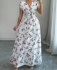 Short-sleeved dress, new printed V-neck long dress, European and American summer waist women's clothing