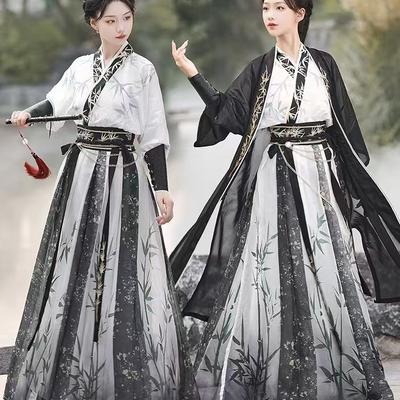 Chinese Song Dynasty Style Hanfu Embroidered Ink Print Pattern Daily Set