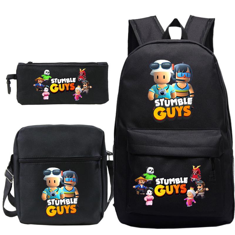 New Stumble Guys Game Merchandise Printed Student Backpack Three-piece Set Boys and Girls School Bag Set