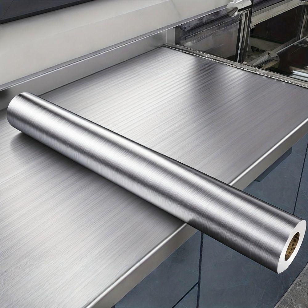 Stainless Brushed Silver Vinyl Wallpaper PVC Material Removable Wallpaper  House Appliance