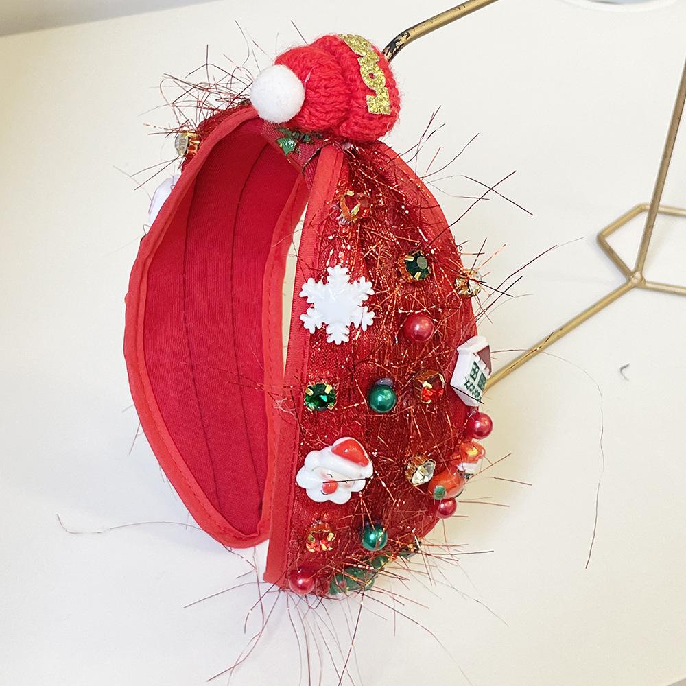 Fashion Rhinestone Knot Headband Wide Edge Pearl Beads Hair Band Christmas Hairband Holiday