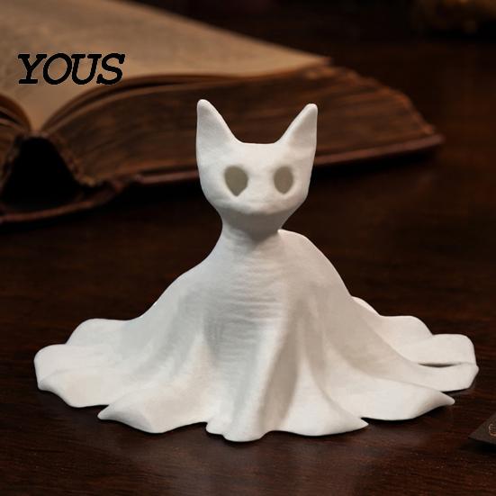 Odorless PLA Filament Decoration 3D Printed Cat Ghost Statues, Halloween Haunted Kitten Figurines with Hollow Eyes Detailed Carving Decor