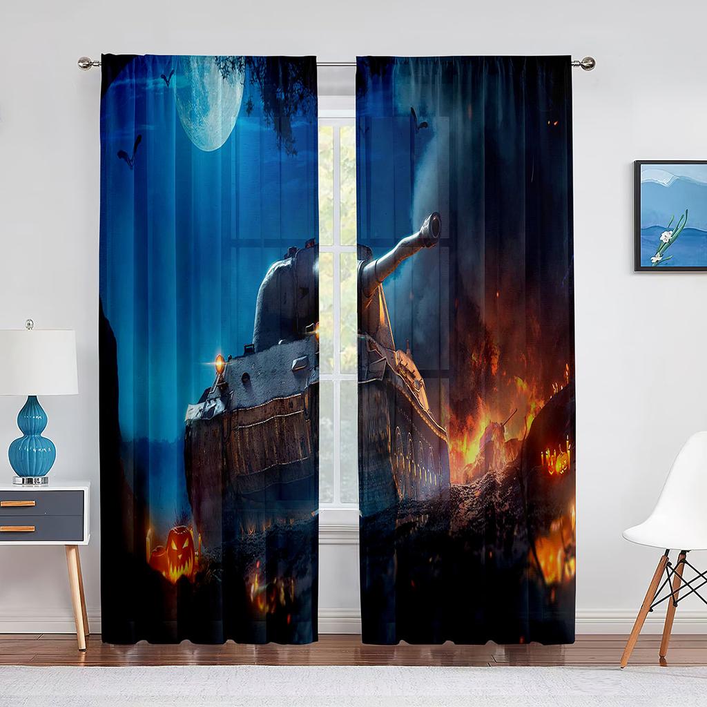Tende Voile Tulle Carro Armato Blindato da Guerra Militare per Bambini Uomini Camera da Letto Tenda per Finestra Soggiorno Tende Trasparenti Drappeggi in Organza