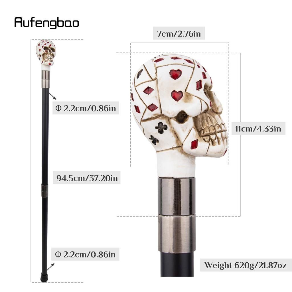 White Resin Skull Poker Head Walking Cane Fashion Decorative Steel Stick Gentleman Elegant Cosplay Cane Knob Crosier 94cm