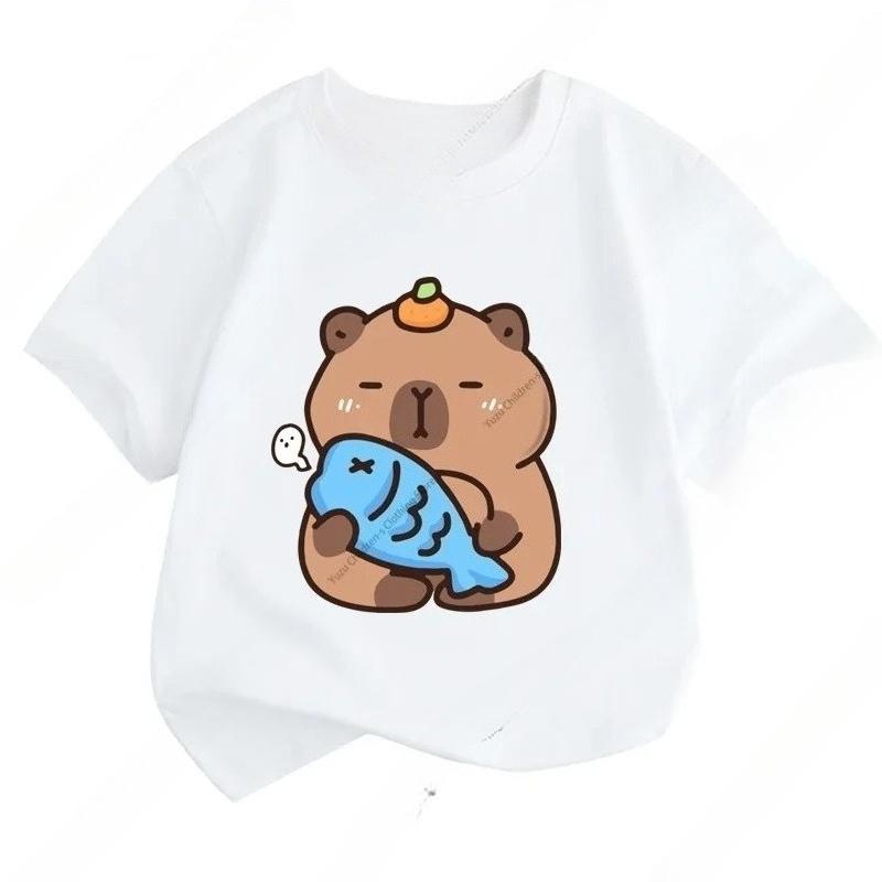 Summer New Trend Capybara Printing Cute Children's Short-Sleeved T-Shirt Cute Comfortable Versatile Boy and Girl T-Shirt