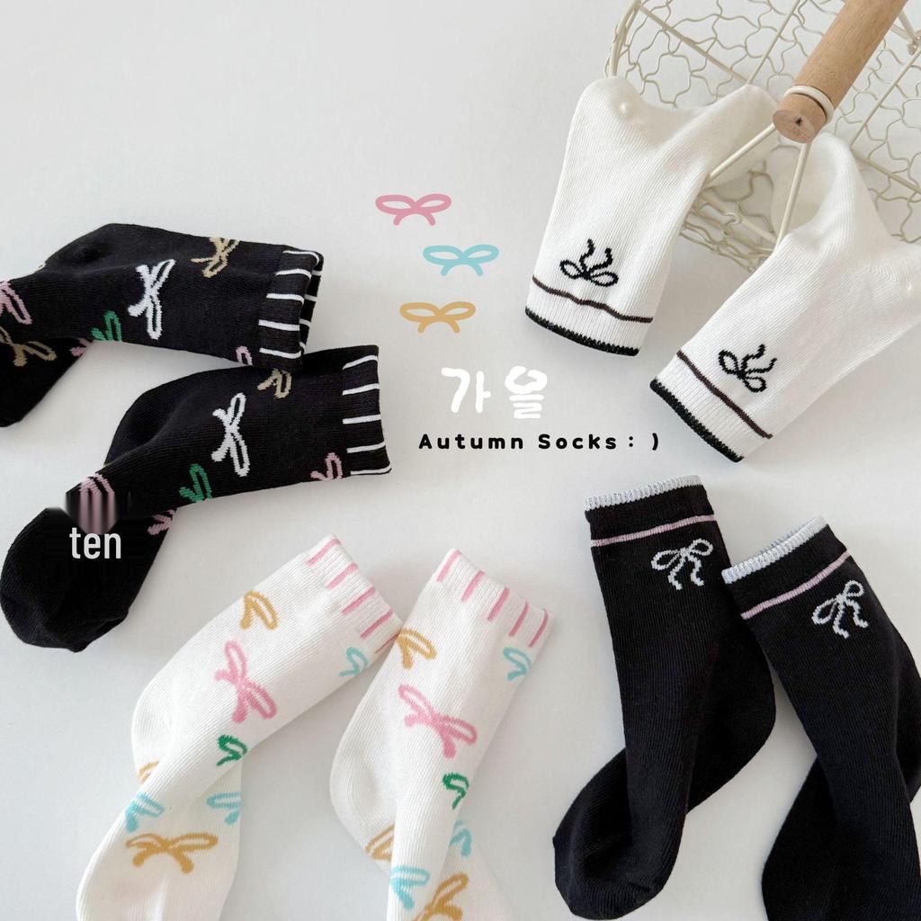 Дитячі осінні шкарпетки до середини гомілки з мультяшними горошками - Універсальний корейський стиль для хлопчиків та дівчаток