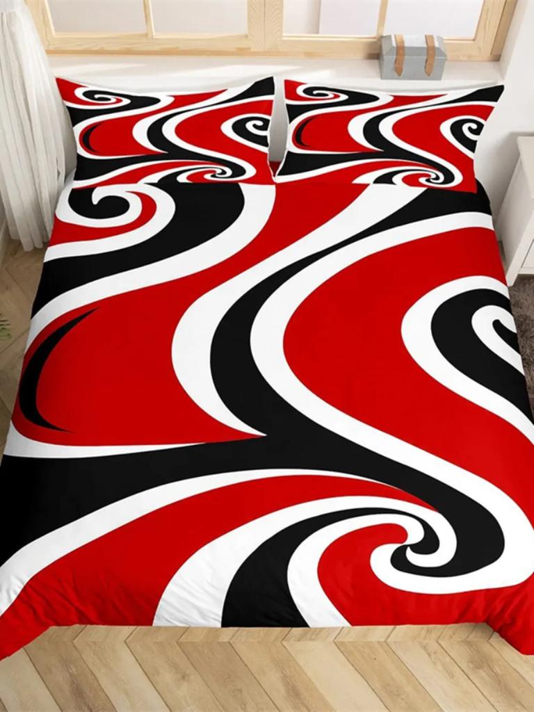 Gray Black Red Swirl Duvet Cover Trippy Stripe Geometric Microfiber Abstract Geometry For Women Quilt Cover Bedroom Decorations