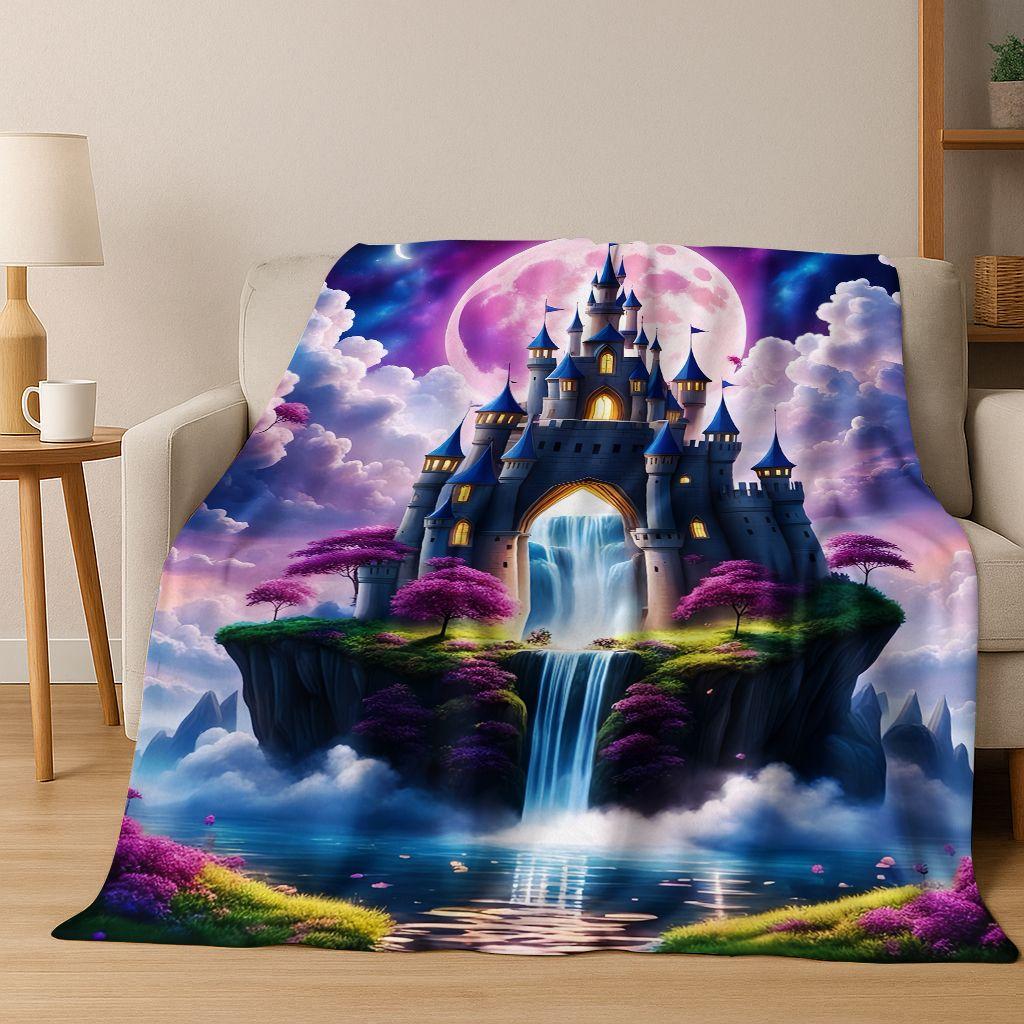 Enchanted Fairytale Princess Castle Gothic Castle Cartoon Flannel Blanket,Cozy Soft Throw Blanket for Home Bedroom Bed Sofa Kids