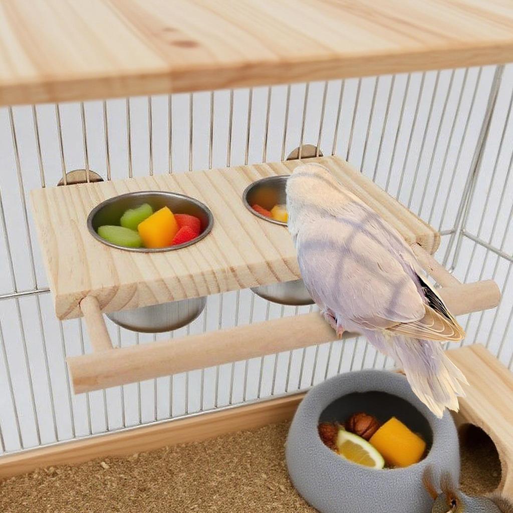 Vogel zitstok Vogelstandaard Waterbakje Conure Speeltjes Houten Huisdierbenodigdheden Met Roestvrijstalen Bakjes Voor Parkiet Conure Cockatiel