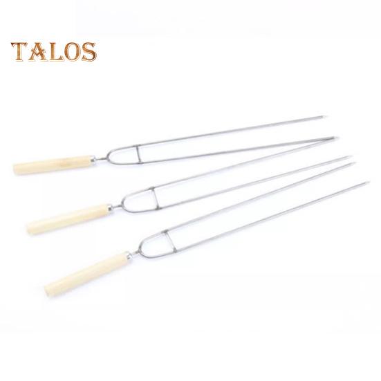 Stainless Steel Barbecue Skewers Double-Pronged BBQ Skewers 36cm Camping Grill Forks with Wooden Handle for Chicken Shrimp Kebabs