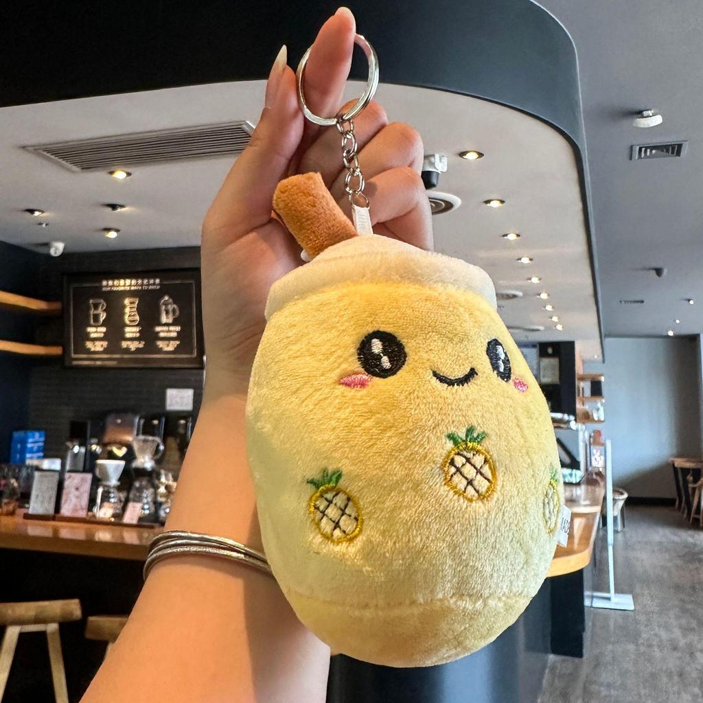 Creative Cartoon Milk Tea Plush Bag Keychain - Fluffy Cute Pendant Accessory for Car or Bag