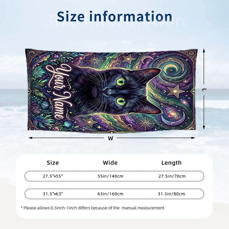 Cosmic Cat Dreamscape 5 Theme Quick Dry Beach Towel Custom Name Text Print Large Sand Resistant Towel Beach Vacation