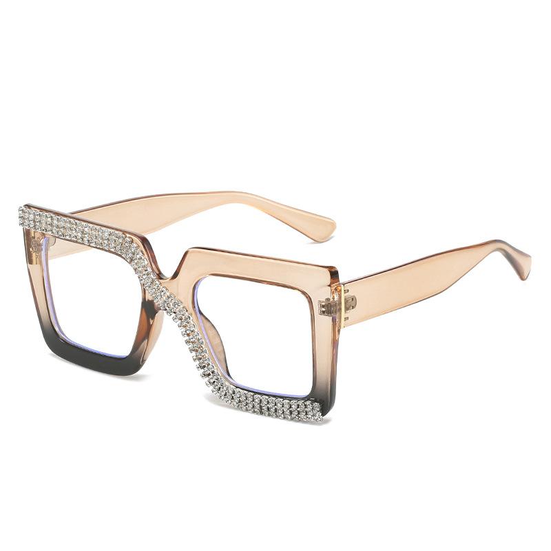 Diamond-Encrusted Glasses Frame, Personalized Punch, Colorful Square Frame Glasses, Hip-Hop Flat Glasses.