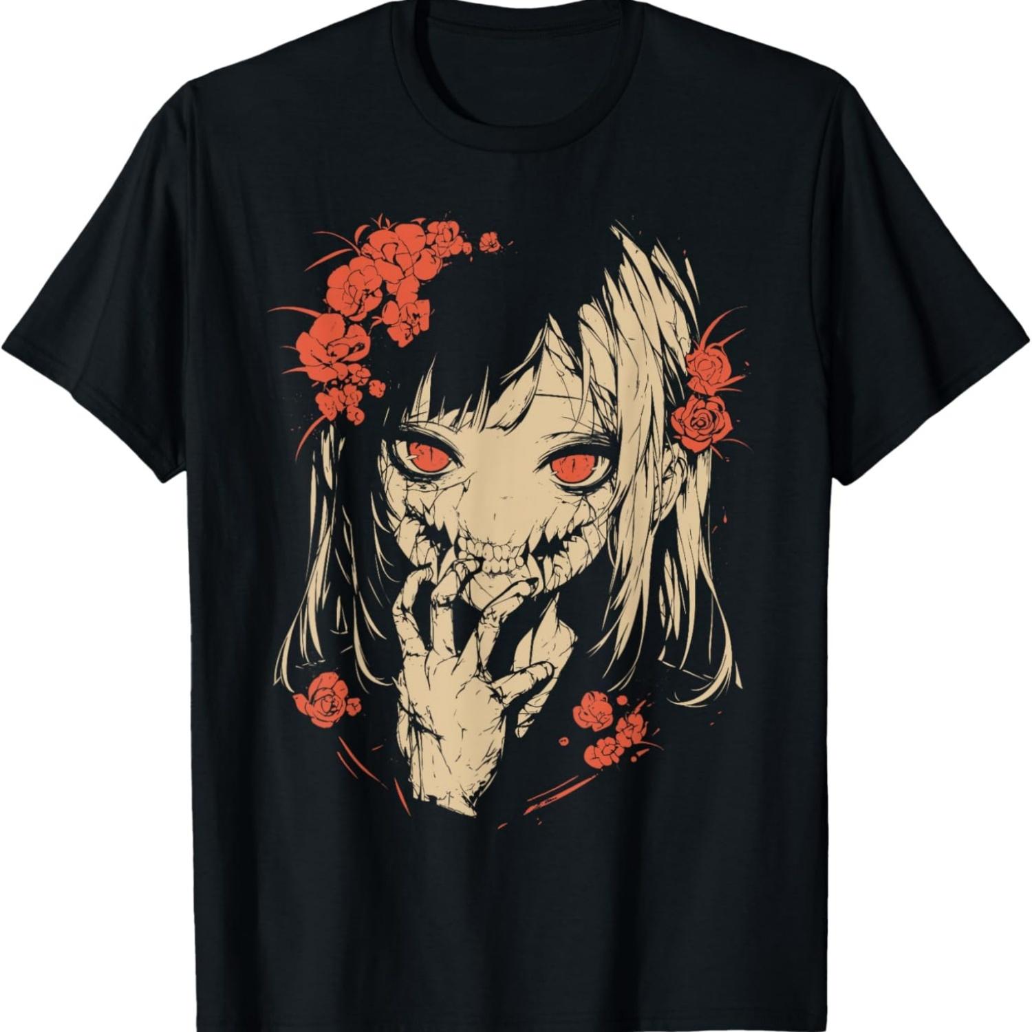 Хоррор Аниме Манга _ Япония Жуткий Кавайный Готический Футболка(23) S чёрный