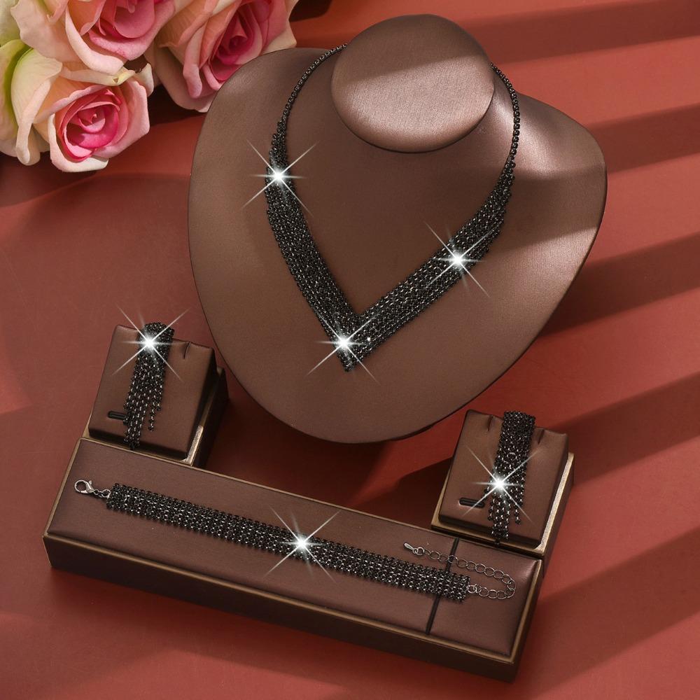 

Premium Design Full Diamond Super Flash Necklace, Tassel Earrings, Bracelet, Ring Set Bridal Jewelry Set