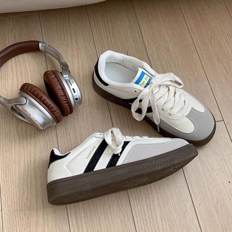 Damen Retro Low-Top Sneaker Color Block Schnürung Lässige Trainer Atmungsaktive Flache Schuhe für den täglichen Gebrauch