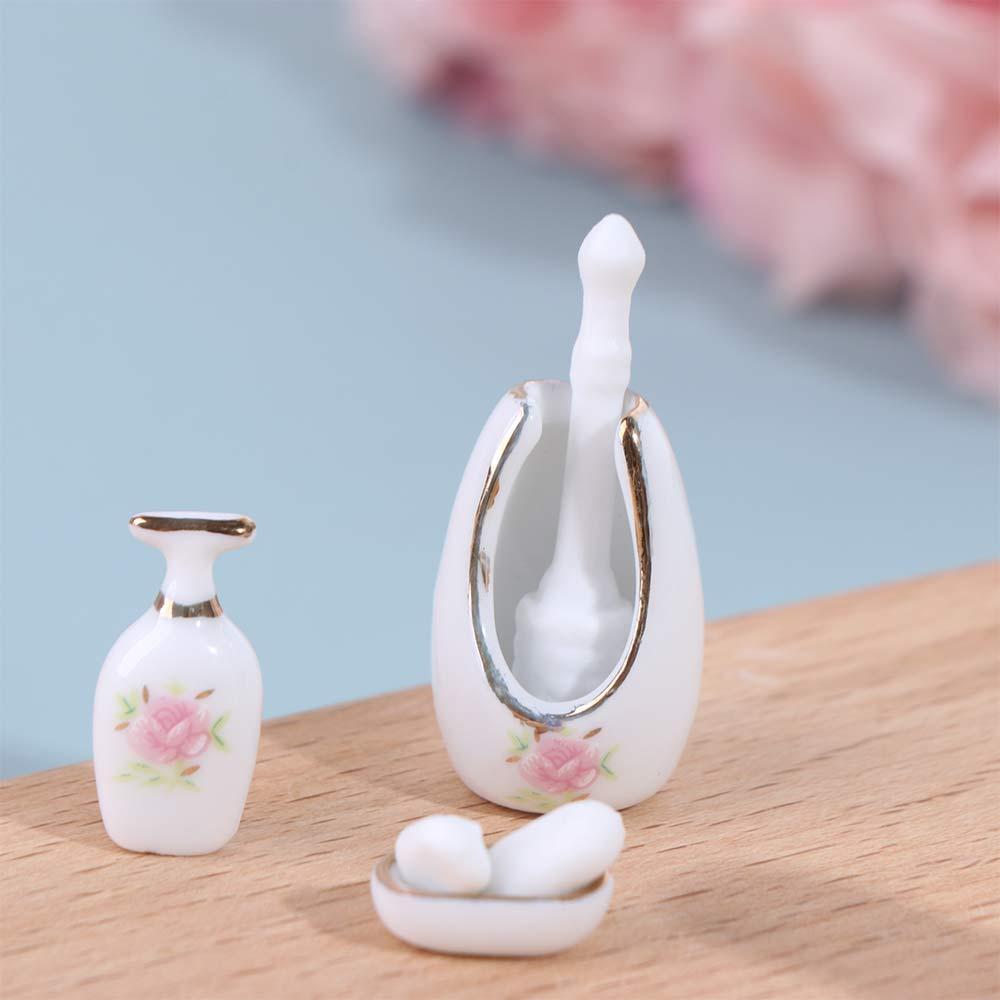 1/12 Scale Dollhouse Bathroom Porcelain Rose Floral Miniature Furniture Porcelain Girls Gift