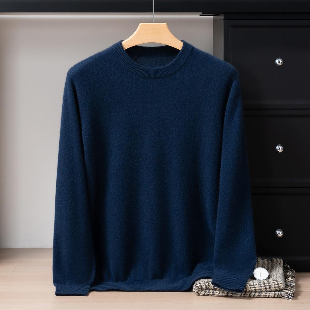 New round neck 100 pure cashmere sweater solid color loose thickened pullover knitted primed warm sweater