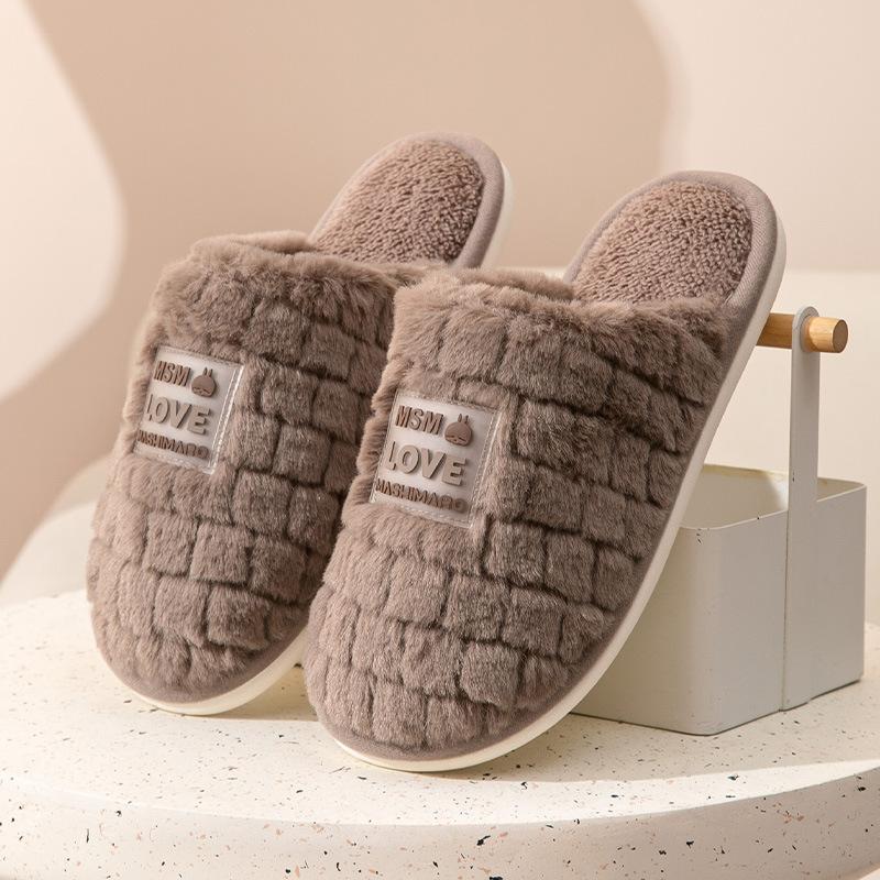 

Cotton slippers women s autumn and winter home warmth plush indoor non-slip couple household floor slippers men s autumn and winter 44-45 yards