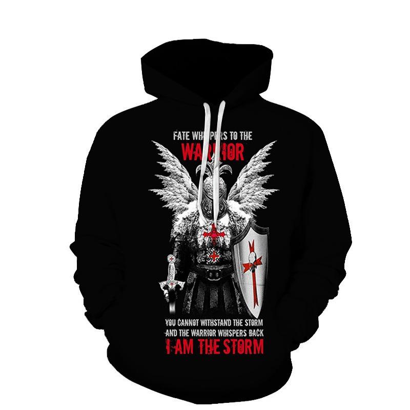 Podzimní 3D mikiny s potiskem templářských rytířů, módní, ležérní, sportovní, s dlouhým rukávem, pánské mikiny s kapucí