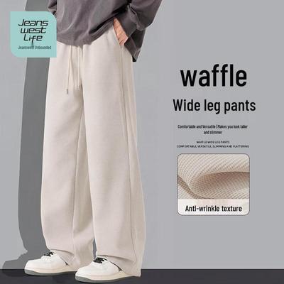 JEANSWEST LIFE Men's Waffle Knit Loose Fit Straight-Leg Casual Pants