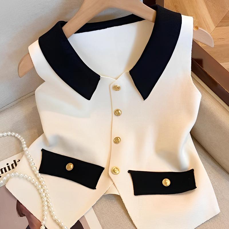 Women Elegant V-Neck Lapel Vest Summer Casual All-Match Chic Tanks Sleeveless Tops