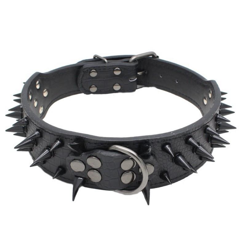 Studded Dog Collar With Rivet Decor PU Leather Medium Large Dogs Adjustable Anti-Chew Neckband