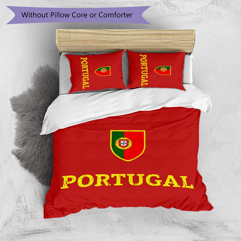 Portugal National Football Team Pattern Printed 3PCS Bedding Set Soft Skin-Friendly Washable Duvet Cover & Pillowcases Set All Season Bedroom