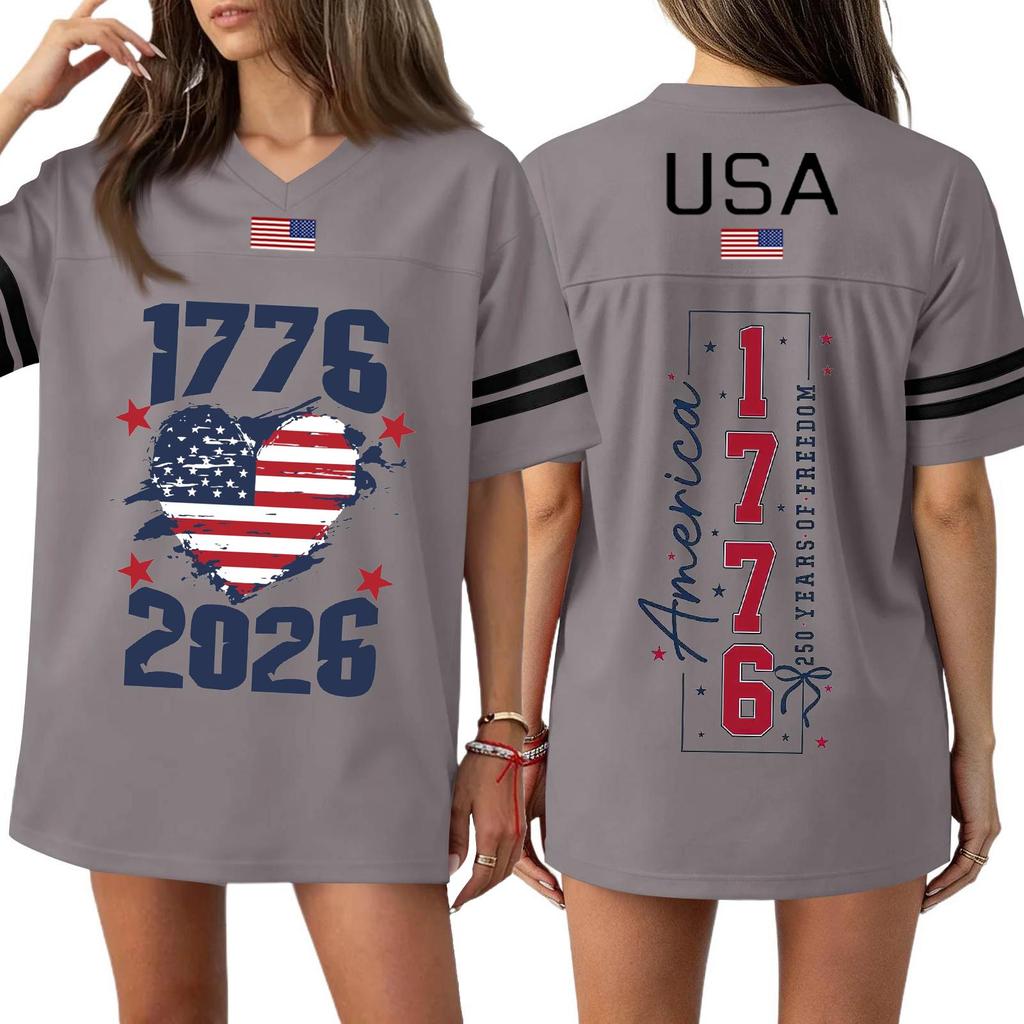 Damen Casual Mode V-Ausschnitt Sport Unabhängigkeitstag Druck Kurzarm Sport T-Shirt Top