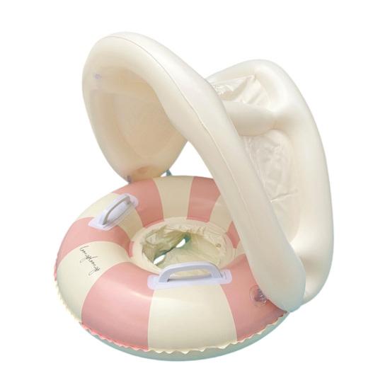 Baby Swim Ring with Detachable Canopy Inflatable Striped Pool Float Seat Wit...