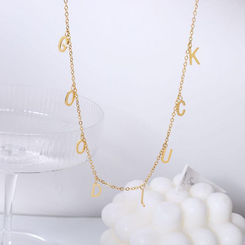 Korean Style Geometric Cross Necklace with English Letter Charm