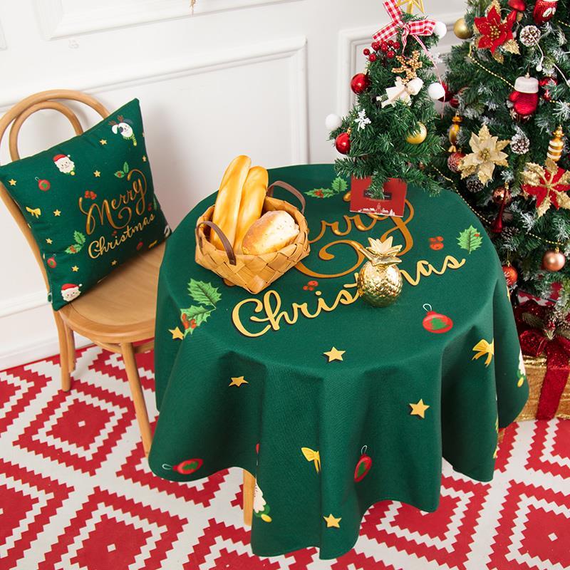 Multi-purpose Christmas Cotton and Linen Tablecloth Small Round Table Long Table Cover Cloth Festive Red New Year Atmosphere Tea Table Cloth