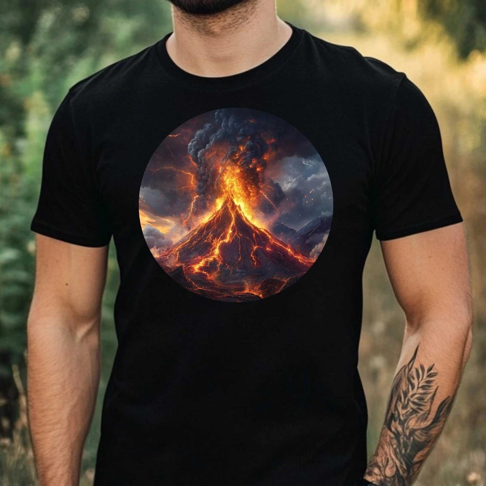 T-Shirt Herren Ausbrechender Vulkan Motiv Baumwolle Größe XS bis 5XL L