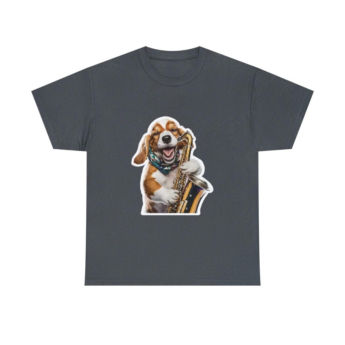 US Adults - Music dog playing saxophone - Unisex Heavy Cotton Tee 4XL