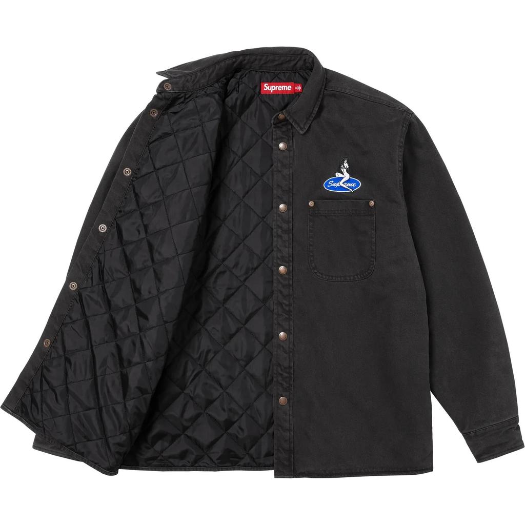 777168 Supreme Quilted Lined Denim Snap Shirt Washed Black