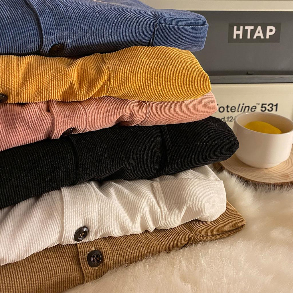 Spring Autumn Corduroy Long Sleeve Men's Shirts Streetwear Solid Color Oversize Harajuku Man Shirt